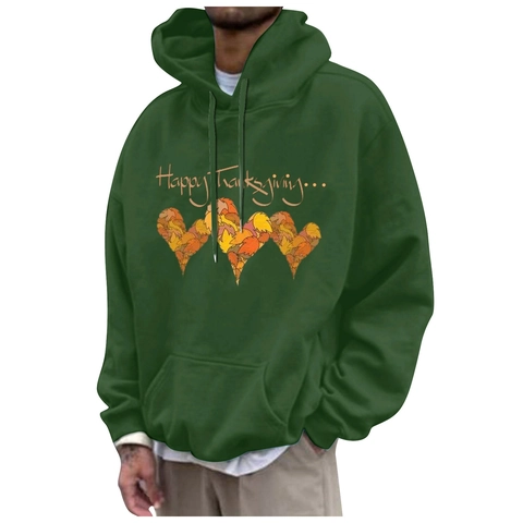 Felpa Con Cappuccio Uomo Happy Thanksgiving Manica Lunga In Pile Con Tasca A Marsupio Coulisse Autunno Stampa Grafica Pullover