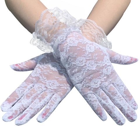 Elegant Floral Lace Gloves Short Full Finger Ruffled Cuffs Vintage Style For Wedding Party Prom Women Sun Protection