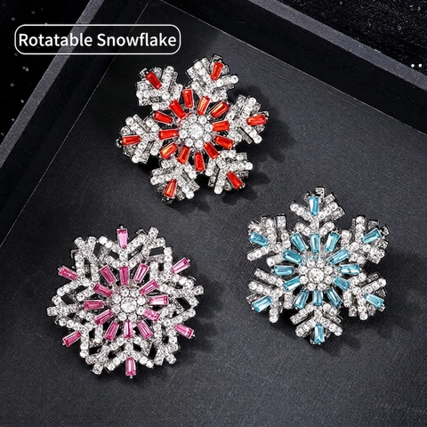 Élégant Broche Flocon de Neige Rotatif pour Femmes Alliage de Zinc Strass Épingle de Poitrine Accessoires de Costume Manteau