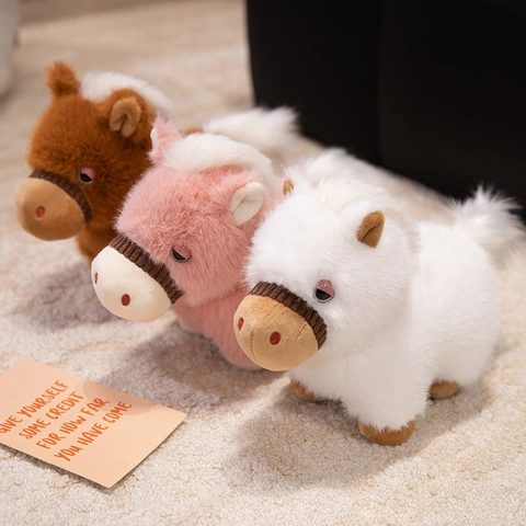 Weiches Nerzvlies Plüsch Pferd Spielzeug Simulation Pony Stofftier Dekorative Puppe Für Kinder Geschenk Weiß Braun Rosa