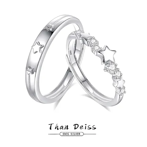 Romantische Ster Koppel Ringen 925 Sterling Zilver Cubic Zirconia Verstelbare Open Ringen Voor Geliefden Cadeau