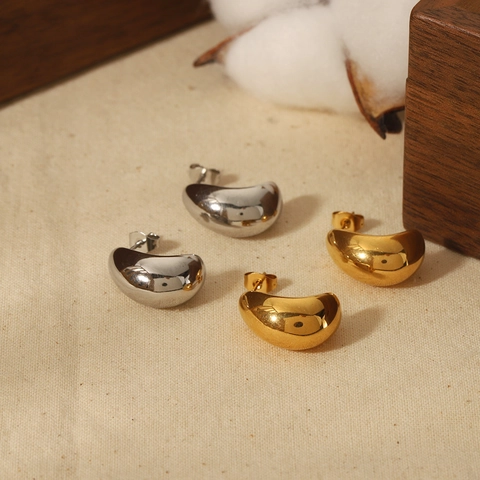 Polierte Geometrische Bean Hoop Ohrringe 18K Vergoldet 304 Edelstahl Mit 925 Sterling Silber Ohrstecker Damen