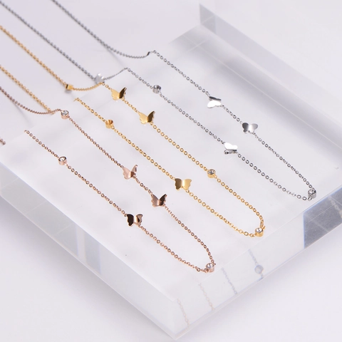 Collana Con Ciondolo A Farfalla Acciaio Inossidabile 316L Con Zircone Placcato Oro 18K Elegante Catena O Gioielli Da Donna