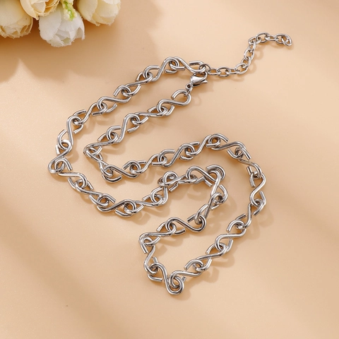 Stainless Steel Infinity Design Chain Necklace Handmade Geometric Minimalist Polished Jewelry For Men Women
