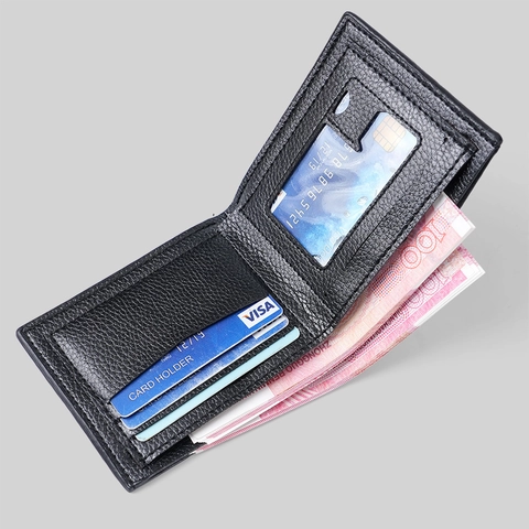Portefeuille Bifold Homme Cuir PU Grain Treillis Multi Emplacements Cartes Court Sac Business Casual Grande Capacité