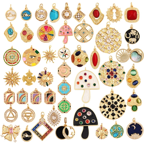 Hemelse Hangers Koper 925 Zilver Zirkonia Emaille Paddestoel Zon Maan Boze Oog DIY Sieraden Maken Accessoires