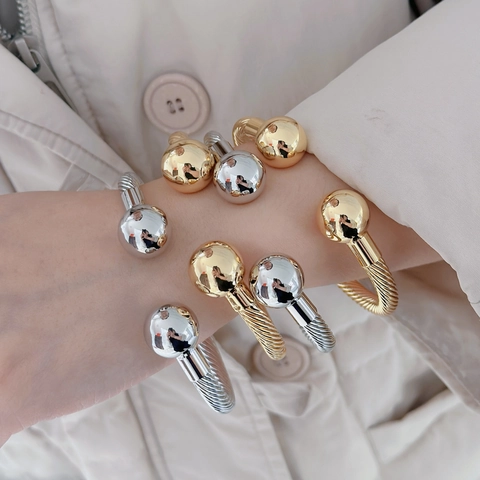 Gevlochten Kabel Open Cuff Armband Koper Dubbele Kralen Verstelbaar Minimalistisch Retro Sieraden