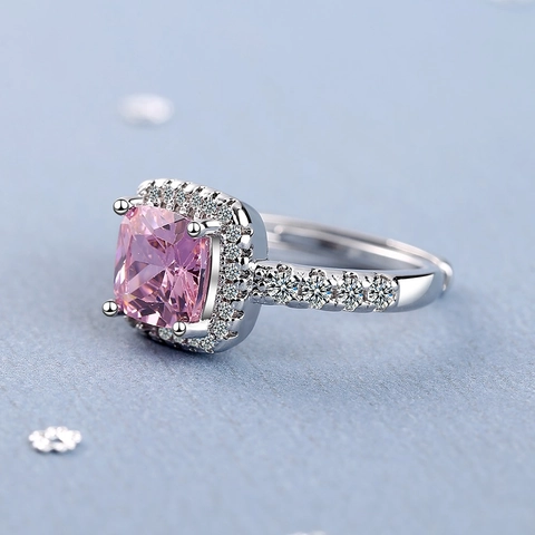 Anillo Ajustable Circonita Corte Cojín Cuadrado Halo Cobre Lujo Boda Fiesta Joyería Para Mujeres