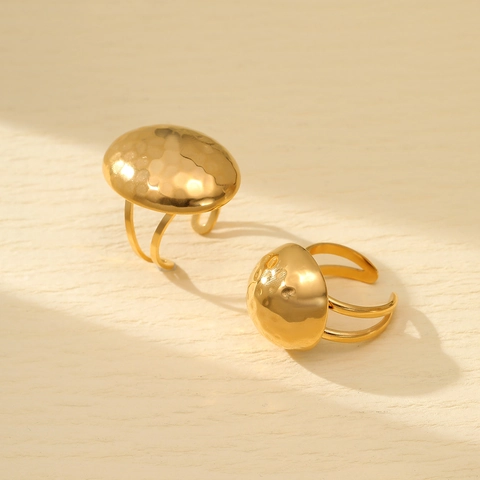 Gehämmert Edelstahl Offener Ring Minimalistisch Vergoldet Verstellbar Vintage Geometrischer Statement Schmuck Für Damen
