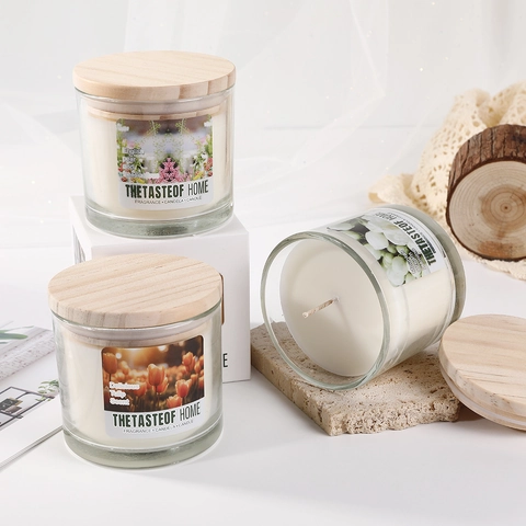 Scented Candle Soy Wax In Glass Jar With Wood Lid For Home Fragrance Aromatherapy Wedding Gift Stress Relief