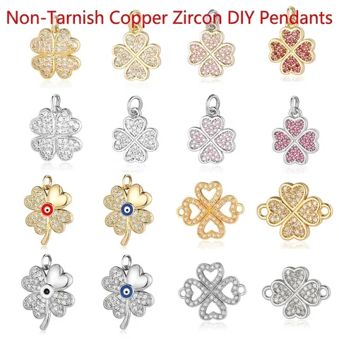 Clover Pendant Charm Copper Cubic Zirconia Micro Pave Evil Eye Lucky DIY Jewelry Making Accessory For Women Girls