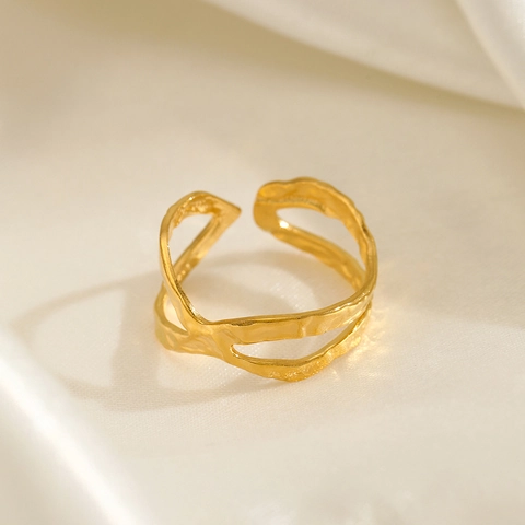 Criss Cross Gehämmerter Edelstahl Ring Verstelbar Offen X Form Minimalistischer Französischer Stil Fingerschmuck Damen