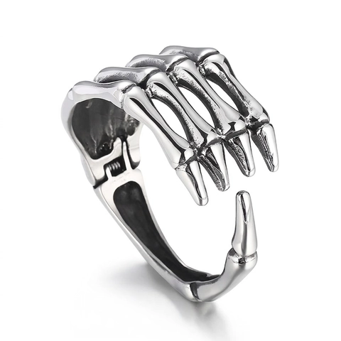 Skeleton Hand Bone Bangle Stainless Steel Gothic Punk Distressed Vintage Retro Hinged Jewelry For Men Women