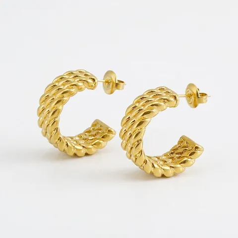 Twisted Hoop Ohrringe Edelstahl 18K Vergoldet C-Förmig Chunky Retro Mode Schmuck Für Damen