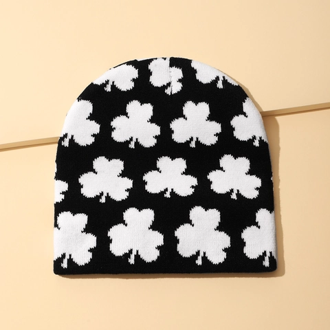Winter Warm Strickmütze Mode Kleeblatt Druck Shamrock Pullover Kuppelkappe Kälteschutz Acryl Zubehör Für Damen Herren