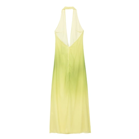 Damen Neckholder Rückenfrei Ombré Farbverlauf Maxikleid Sexy Tief V-Ausschnitt Knotendetail Ärmellos Sommer Strand Urlaub Langes Kleid