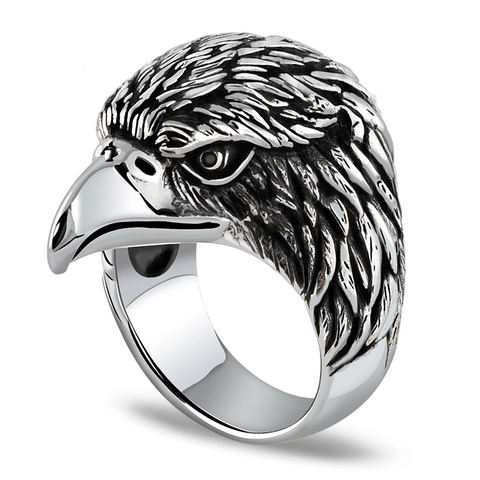 Vintage Gothic Punk Stainless Steel Ring For Men Eagle Skull Lion Anchor Design Engraved Biker Jewelry