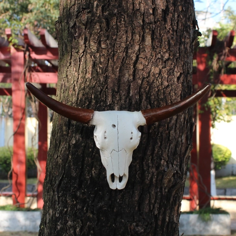 Resin Faux Animal Skull Wall Hanging Decor Bull Sheep Head Sculpture Rustic Western Tribal Style For Home Garden