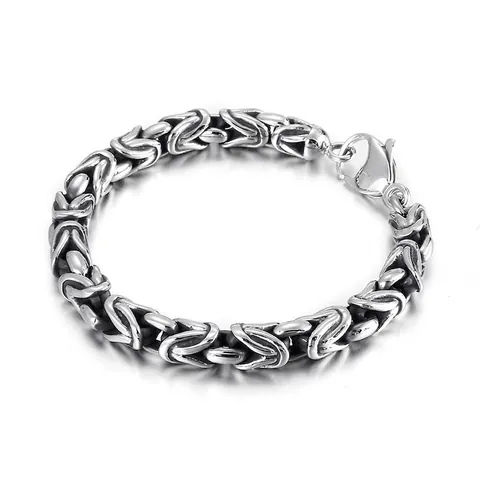 Herren Edelstahl Byzantinisches Kettenarmband Polierte Königskette Punk Rock Hip Hop Schmuck Silberton Hummerverschluss