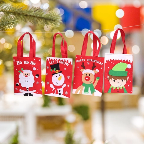 Weihnachtsgeschenk-Tragetaschen Filzstoff Cartoon Weihnachtsmann Rentier Wiederverwendbare Süßigkeitenverpackung Partydekoration Handtasche