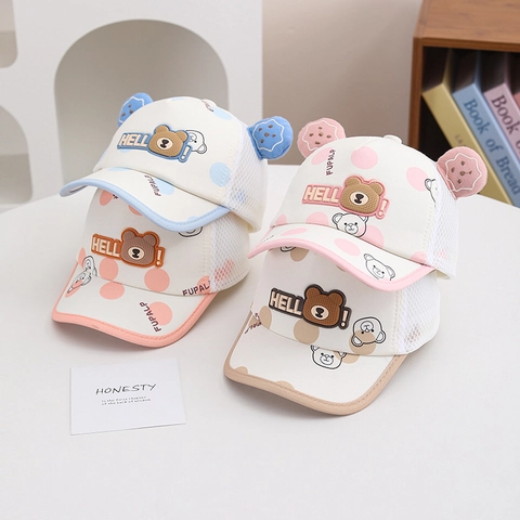 Toddler Kids Mesh Baseball Cap Breathable Summer Sun Hat Cartoon Bear Ears Polka Dot Cotton Polyester Adjustable