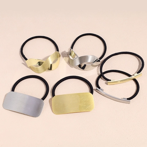 Coleteros Minimalistas De Metal Geométrico Mujeres Gomas De Pelo Elásticas Coleta Oro Plata Accesorios Aleación Simple