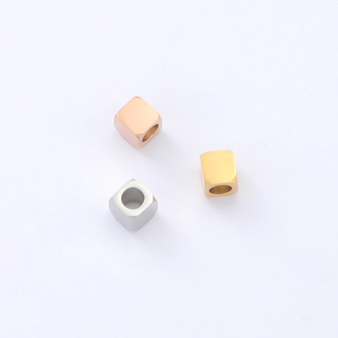 Perles D'espacement Cube Carré Acier Inoxydable 304 Grand Trou Poli Miroir Bijoux DIY Bracelet Collier