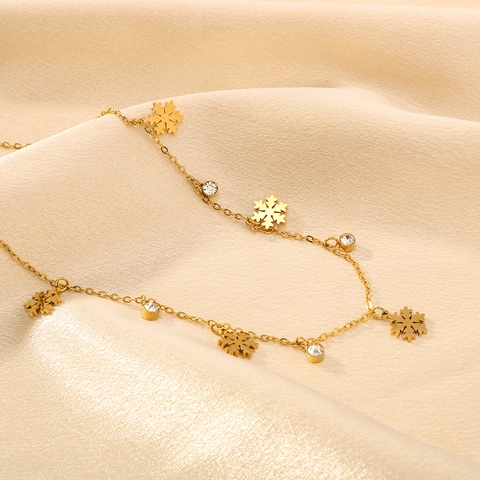 Collier Pendentif Flocon De Neige Acier Inoxydable Plaqué Or 18K Zircon Cristal Bijoux Choker Pour Femmes