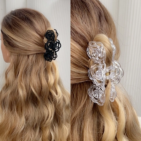 Eleganter Hohlrosenblüten Haarklammer Matte Kunststoff Shark Clip Für Frauen Großer Haarschmuck Koreanischer Stil