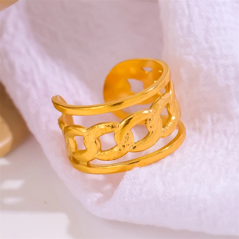 Edelstahl Kette Ring Offen Verstellbar Vergoldet Dreilagig Panzerkette Mode Schmuck Für Damen
