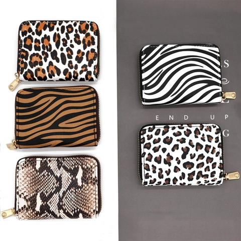 Porta Carte A Fisarmonica Pelle PU Stampa Leopardo Zebra Serpente Cerniera Protezione RFID Slot Multipli Donne Uomini