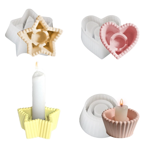 Silicone Candle Holder Mold Heart Star Round Striped DIY Handmade Plaster Casting Tool For Aesthetic Home Decor Crafts