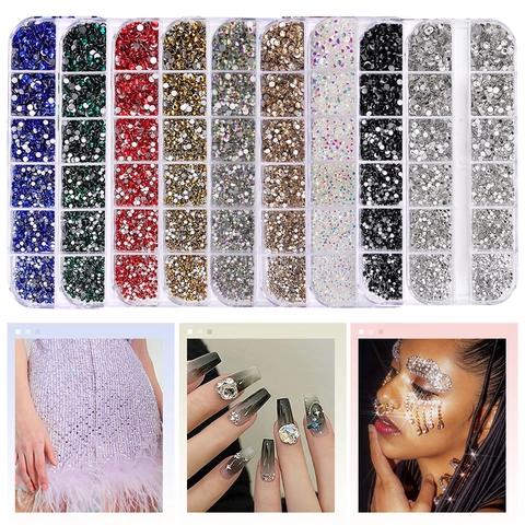 Nail Art Rhinestones Glass Flatback Multi Sizes Round Sparkly Manicure DIY Crafts Clothing Facial Decorations