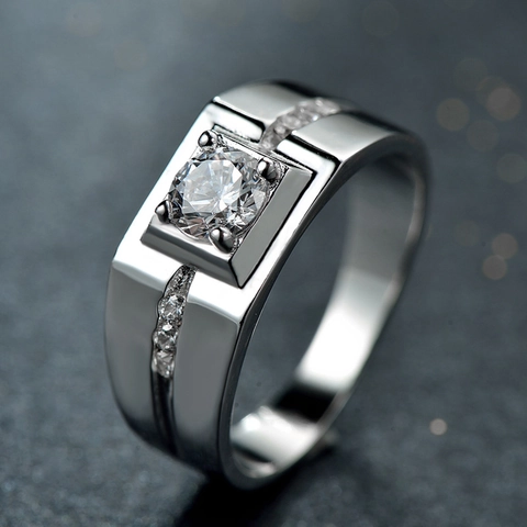 925 Sterling Silver Men Ring Square Zirconia Inlaid Wide Band Geometric Fashion Jewelry Elegant Male Finger Ring
