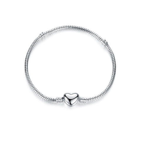 Heart Clasp Snake Chain Bracelet Copper Silver Rose Gold Plated Basic Diy Jewelry For Women Elegant Minimalist Plain Charms Holder