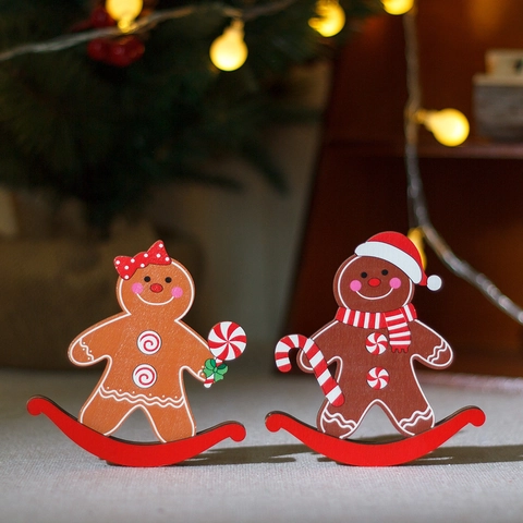 Weihnachts-Lebkuchenmann Schaukelnde Holzverzierung Bemalte Tischdekoration Feiertagsgeschenk Festliche Miniatur