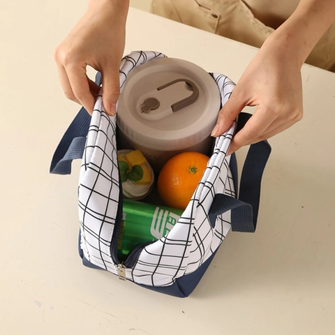 Borsa Da Pranzo Isolata Tessuto Oxford Gingham Impermeabile Grande Capacità Per Picnic Ufficio Scuola