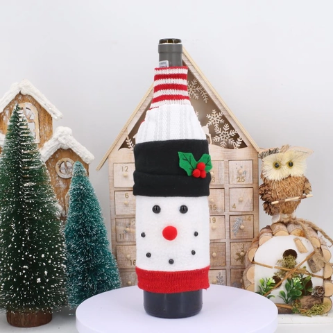 Copribottiglia Di Vino Di Natale In Maglia A Righe Babbo Natale Pupazzo Di Neve Renna Decorazione Tavola