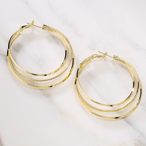 Geometrische Mehrlagige Creolen Kupfer 18K Vergoldet Retro Minimalistischer Mode Schmuck Für Damen