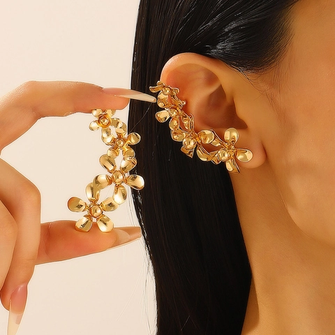 Orecchini Rampicanti Vintage in Ferro Dorato a Forma di Fiore e Foglia Minimalisti Accessori Gioielli alla Moda Donna
