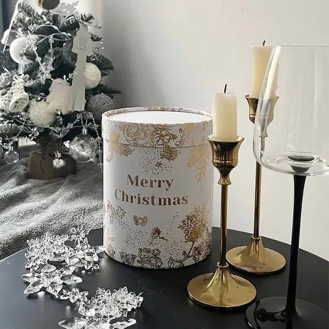 Caja De Regalo Redonda De Navidad Acabado Espejo Metal Cubo De Flores Patrón Copo De Nieve Embalaje De Regalo Decorativo