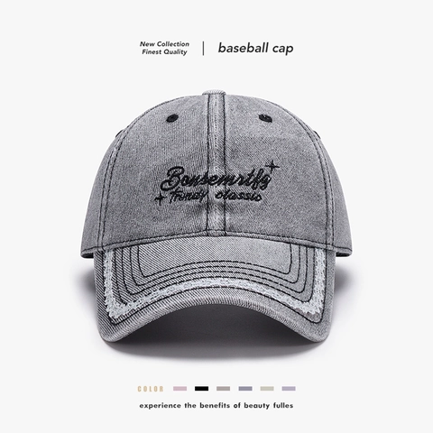 Casquette De Baseball En Denim De Coton Lavé Avec Broderie De Lettres Bord Décoratif Rétro Ajustable Chapeau Femme Homme