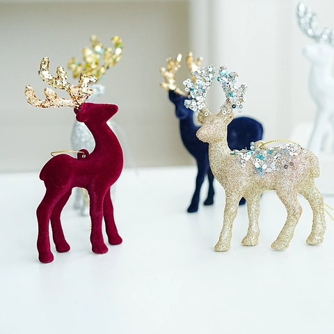 Addobbi Renna Di Natale Velluto Floccato E Paillettes Luccicanti Albero Di Natale Appeso Statuetta Di Renna