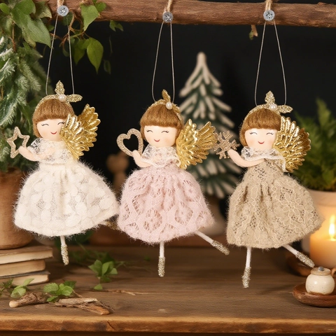 Ciondolo Bambola Angelo Di Natale Ragazza Pizzo Rete Paillettes Balletto Ala Ornamento Da Appendere Decorazione Albero Carino