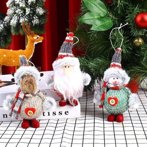 Addobbi Natalizi Appesi In Maglia Bambole Peluche Babbo Natale Pupazzo Di Neve Renna Decorazione Albero
