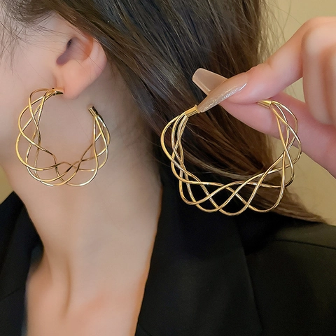 Pendientes De Aro Retorcidos Geométricos Cobre Con Poste De Plata Estilo De Nicho Minimalista Tejido Joyería Elegante Para Mujer