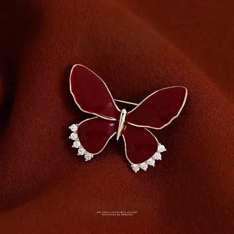 Elegante Spilla A Farfalla In Lega Con Smalto Rosso E Zircone Strass Spilla Retrò Gioielli Accessorio Per Donne