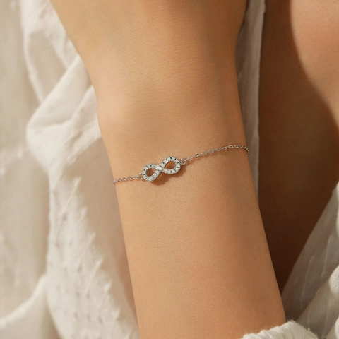 Infinity Bracelet 925 Sterling Silver Moissanite D Color VVS1 Pave Adjustable Chain Minimalist Jewelry For Women