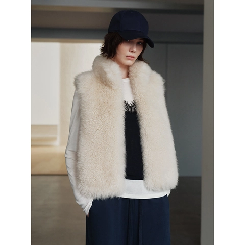 Dames Faux Fur Jas Vest Opstaande Kraag Dik Warm Zacht Kunstmatig Vossenbont Mouwloos Lange Mouwen Minimalistische Elegante Jas