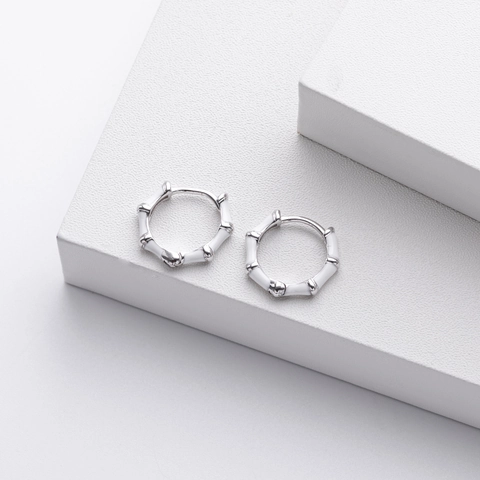 925 Sterling Silver Bamboo Joint Enamel Hoop Earrings For Women Colorful Drip Oil Ear Buckle Minimalist Jewelry Gift